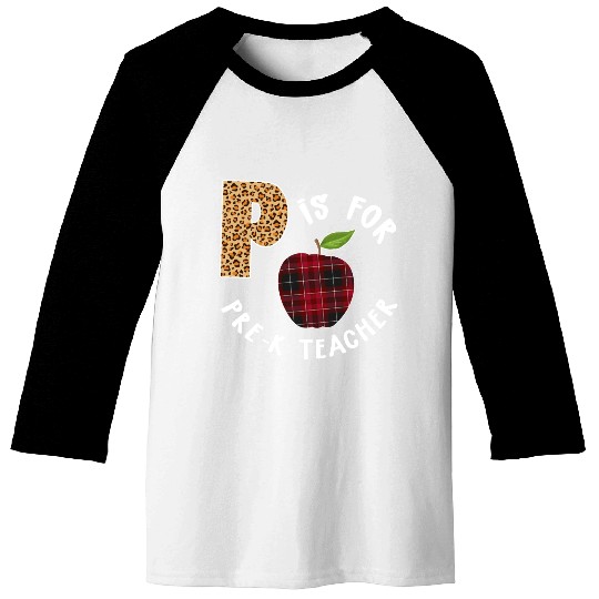 P Is For Pre K Teacher Leopard Buffalo Plaid T Baseball Tees
