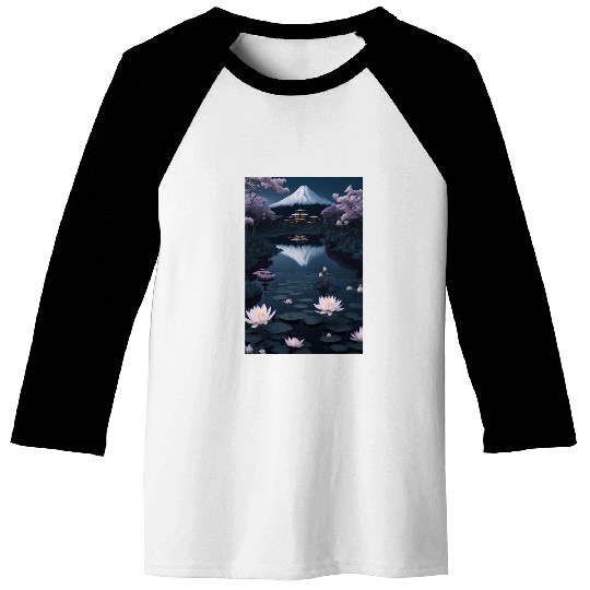 Asia Landscape by night Serene Mount Fuji Baseball Tees