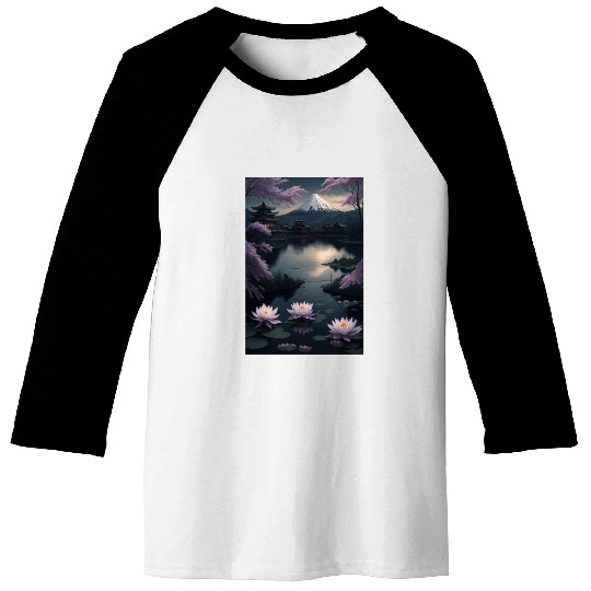 Asia Landscape by night Serene Mount Fuji Baseball Tees
