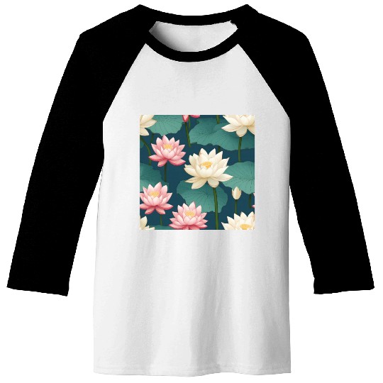 Serenity Blooms: Timeless Lotus Pattern Baseball Tees