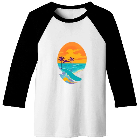 Golden Horizon: Serene Sunset & Surfing Paradise Baseball Tees