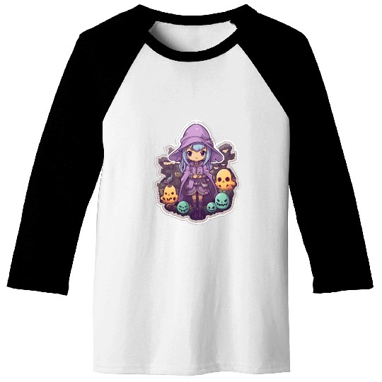 Cute Cartoonish Necromancer Summoning Friends Baseball Tees