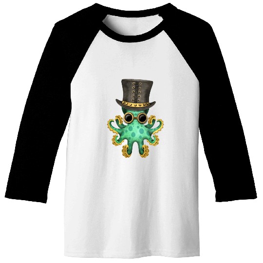 Steampunk Green Octopus Baseball Tees