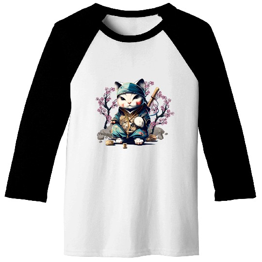 Samurai Cat Anime Kawaii Japanese Style Baseball Tees