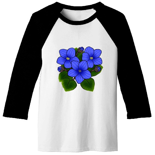 Blue African Violets In Black Baseball Tees
