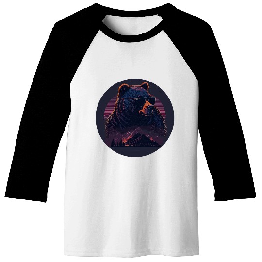 Stylish synthwave Bear Baseball Tees