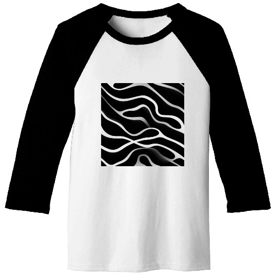 Monochrome Elegance: White Abstract Lines on Black Baseball Tees