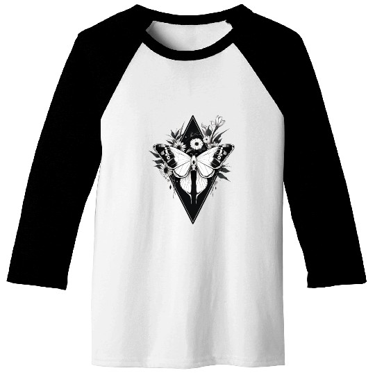 Black and White Gothic Moth Baseball Tees