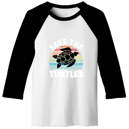 Save The Turtles Sea Turtle Retro Sunset Baseball Tees