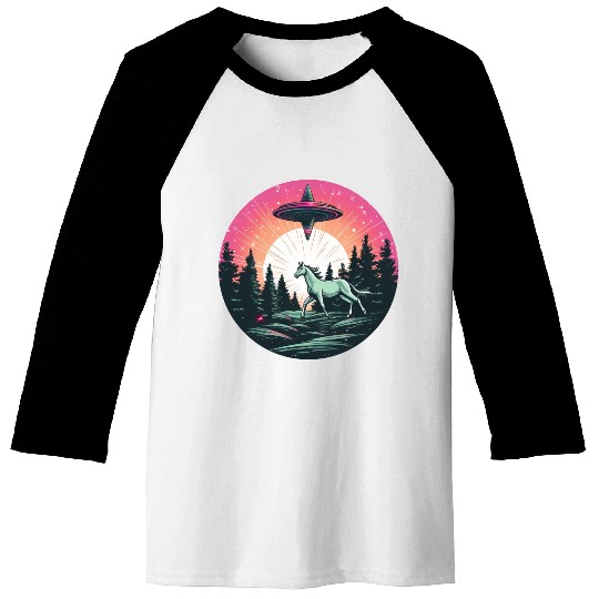 UFO Abduction: Alien Abducts Horse at Sunset Baseball Tees