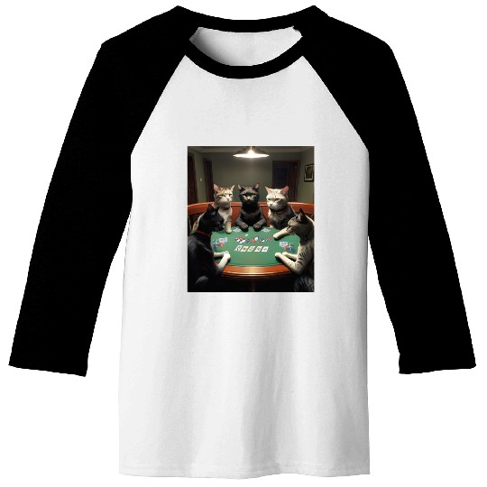 Cats Playing Poker Baseball Tees