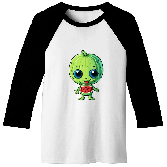 Green Alien & Watermelon: A Galactic Fusion Baseball Tees