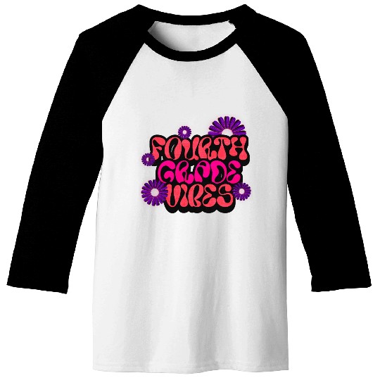 Fourth Grade Vibes for School Guys Neon Colors Flo Baseball Tees