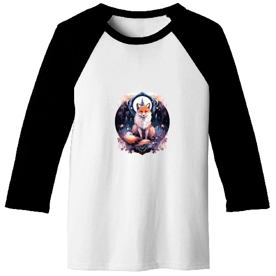 Celestial moon flower fox sitting tall Baseball Tees