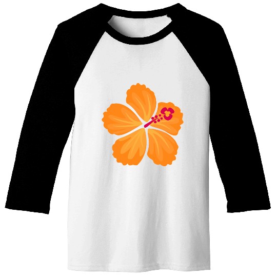 Orange Hand Drawn Hibiscus Flower Baseball Tees