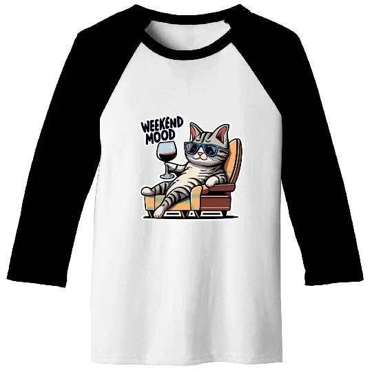 Weekend Mood Cat Chill Baseball Tees