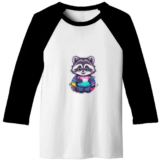 Kawai Happy Raccoon Baseball Tees