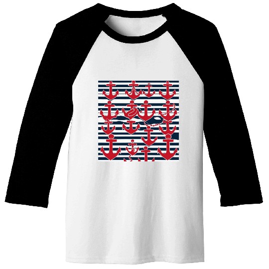 classic nautical horizontal white and navy blue Baseball Tees