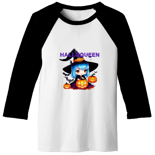 Hallo Light Blue Witch Baseball Tees