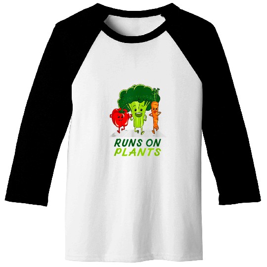 runs on plants vegan vegetarian runner broccoli gi Baseball Tees