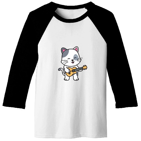 Rock Cat Playing Guitar - Funny Guitar Cat Baseball Tees