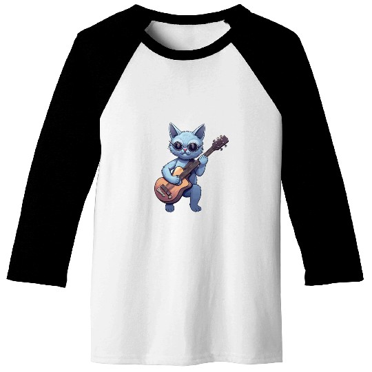 Rock Cat Playing Guitar - Funny Guitar Cat Baseball Tees