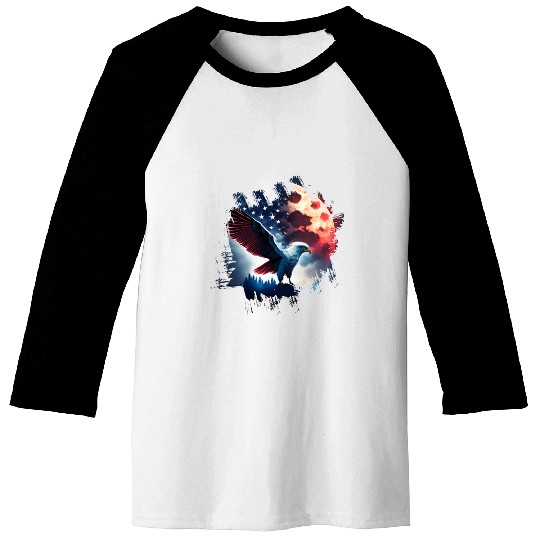 America eagle under Moon with American Flag Baseball Tees
