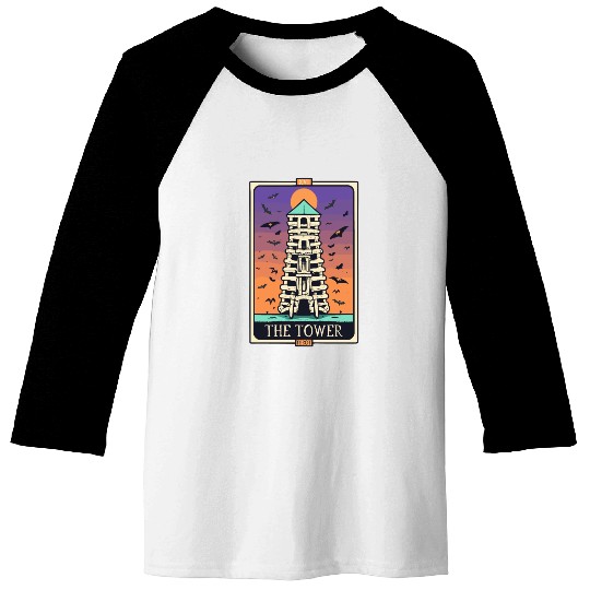 The Tower Tarot Skeleton Halloween Style Baseball Tees