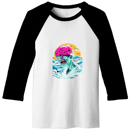 Sad Zombie In The Ocean Baseball Tees