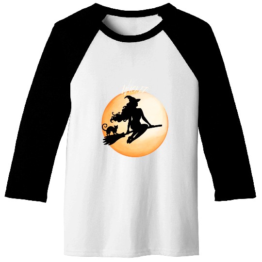 Wicked Cat Witch Funny Halloween Witch Baseball Tees