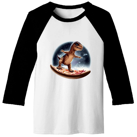 Dinosaurs on pizza through space Baseball Tees