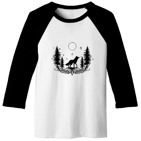 Wolf Forest Halloween Moon Fairy tale Baseball Tees