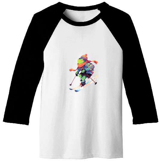 Frog Skiing Skier Ski Winter Snow Baseball Tees