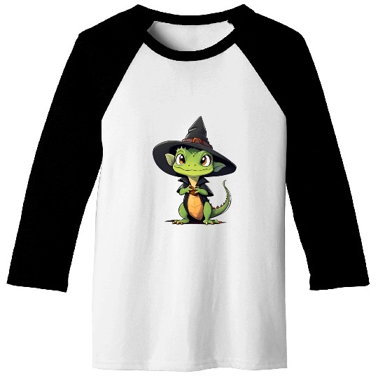 Cute Halloween lizard with a witch hat. Baseball Tees