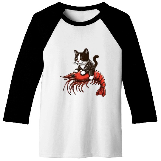 Cat rides shrimp Baseball Tees