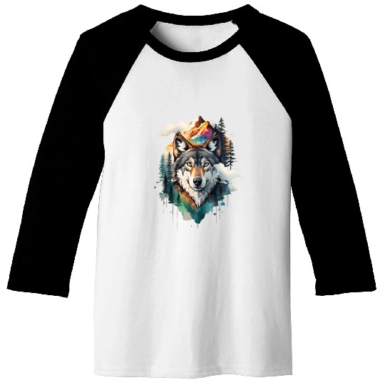 Majestic Mountain Wolf Nature Inspired Artwork Baseball Tees