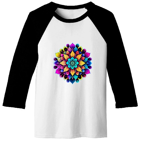 Mandala: A Complex, Multicolored Floral Pattern Baseball Tees