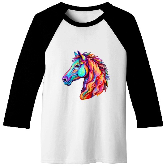 Psychedelic Horse Head Gallop Equine Equestrian Baseball Tees