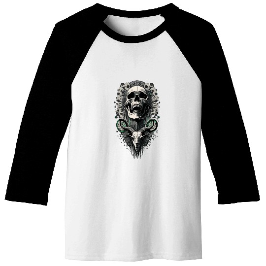 skull and goat Tattoo Baseball Tees
