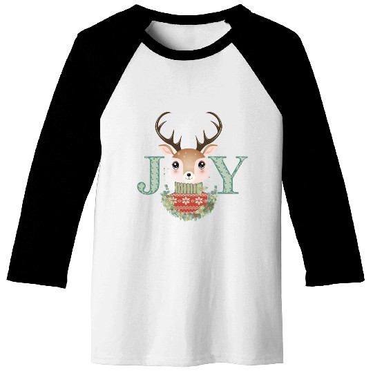 cute deer with sweater and Christmas wreath Baseball Tees