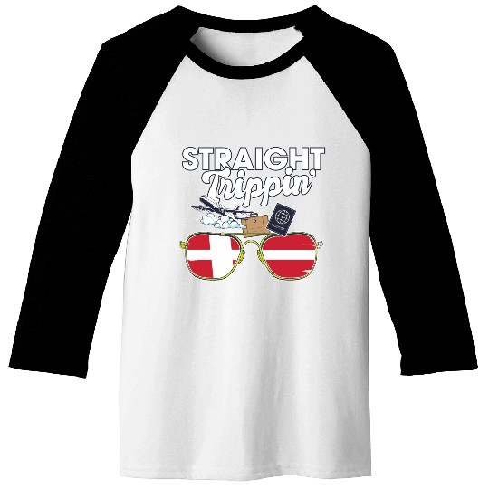 Straight Trippin' Dane Vacation Tour Travel Trip Baseball Tees