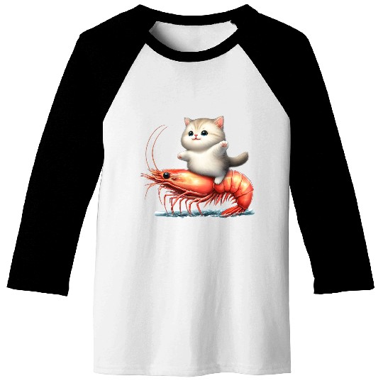 Cat rides on shrimp Baseball Tees