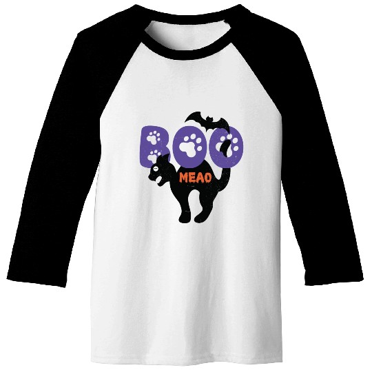 BOO Meao Funny Halloween Saying And Cat lovers Baseball Tees
