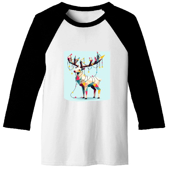 Geometric reindeer with christmas lights Baseball Tees