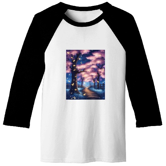 Fireflies In Cherry Blossom Trees Baseball Tees