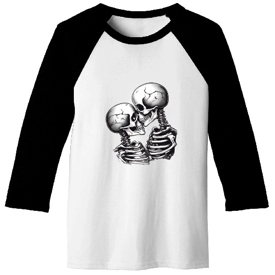 Skeleton Kissing Lovers' Design: Eternal Embrace Baseball Tees