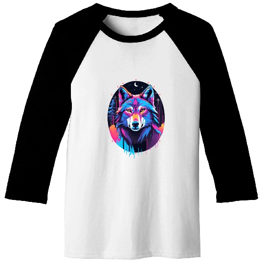 Eerie Blacklight Wolf Baseball Tees - Neon Colors