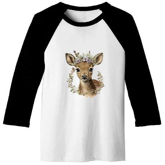 Watercolor Floral Baby Deer Cute Baseball Tees