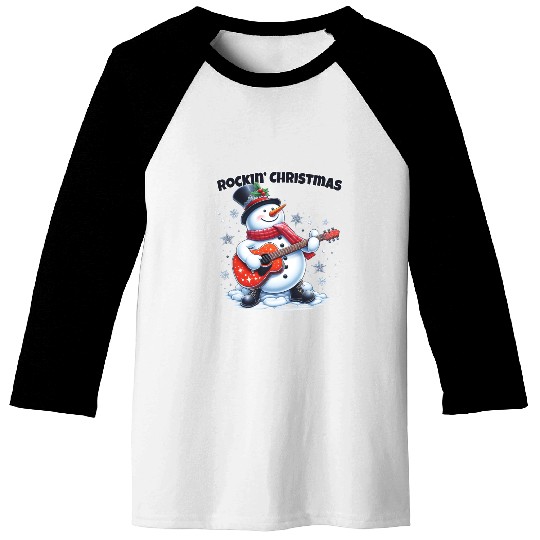Merry Rockin' Christmas Snowman Baseball Tees