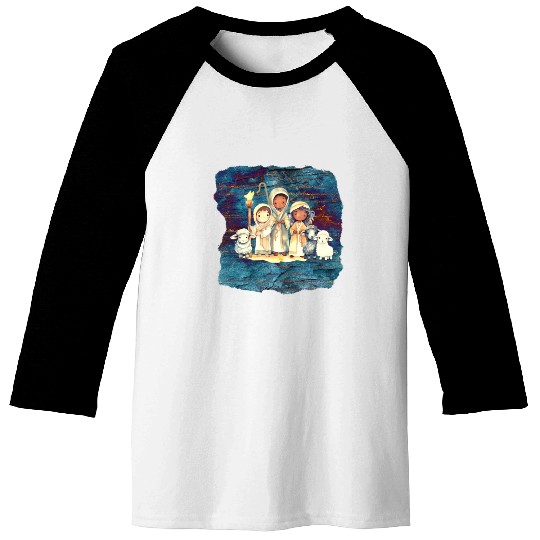 Christmas Nativity Scene Shepherds and Sheep Baseball Tees
